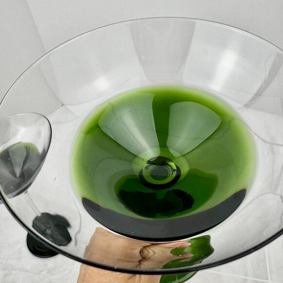 Pier 1 Elemental Green to Clear 7" Martini Cocktail Glass Tall Stem Set 2 MCM - Picture 7 of 15
